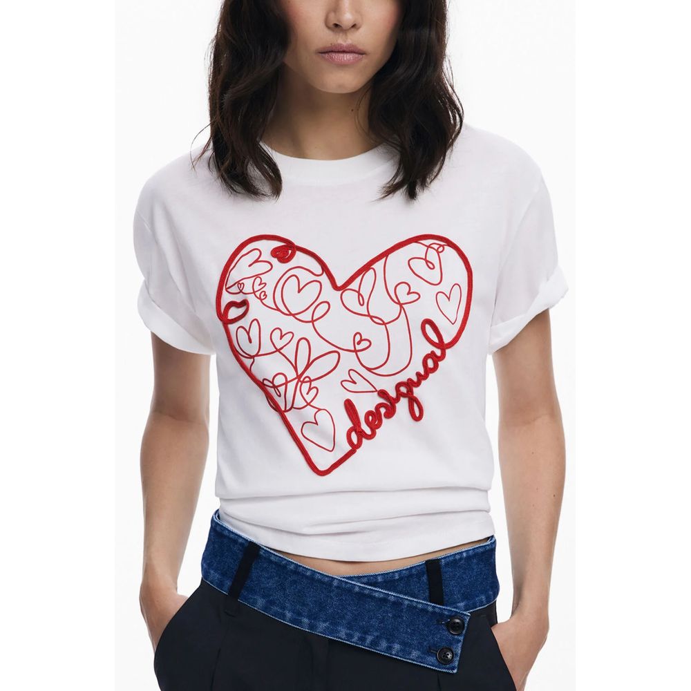 Desigual Bianco cotton women's T-shirt with a relaxed fit, featuring a simple round neckline and soft fabric.