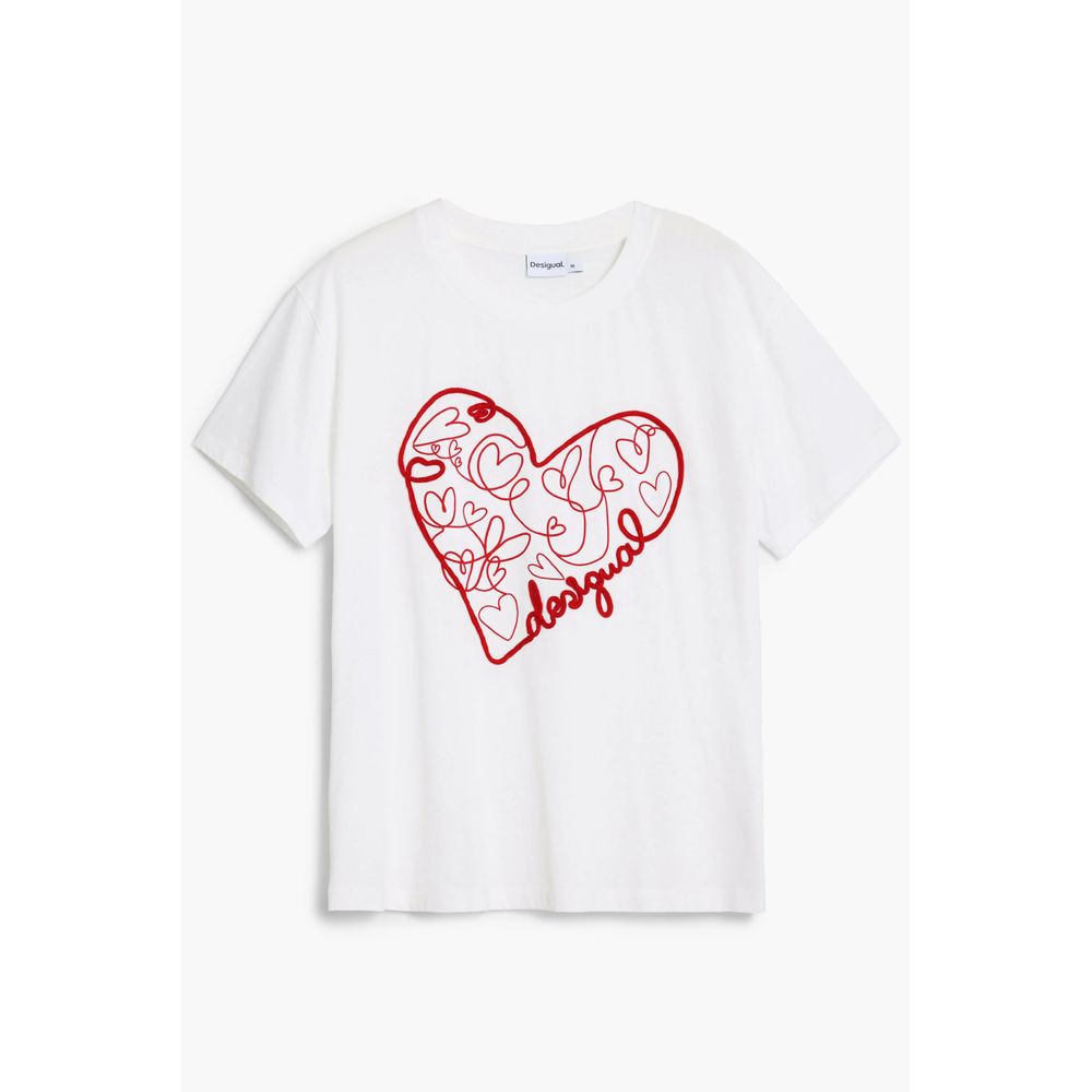 Desigual Bianco cotton women's T-shirt with a relaxed fit and short sleeves, showcasing a casual, stylish design.