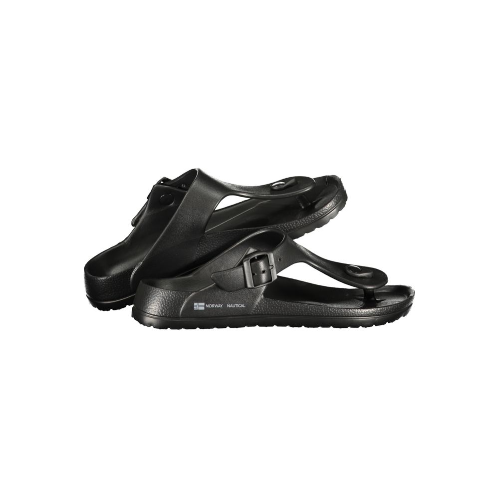Norway 1963 black plastic men's sandal with open toe and adjustable strap, casual footwear for men.