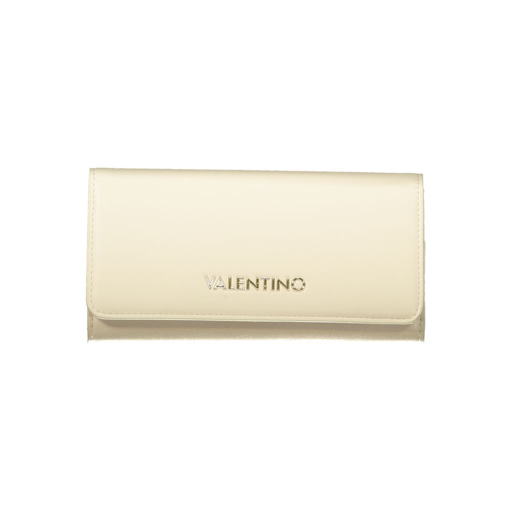 Mario Valentino beige polyurethane women's wallet with multiple card slots and a sleek, minimalist design for everyday use.