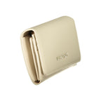 Mario Valentino beige polyurethane women's wallet with multiple card slots and a sleek design, perfect for everyday use.