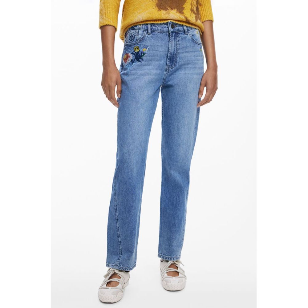 Desigual Azzurro cotton women's jeans displaying a slim fit design with classic five-pocket styling and belt loops.