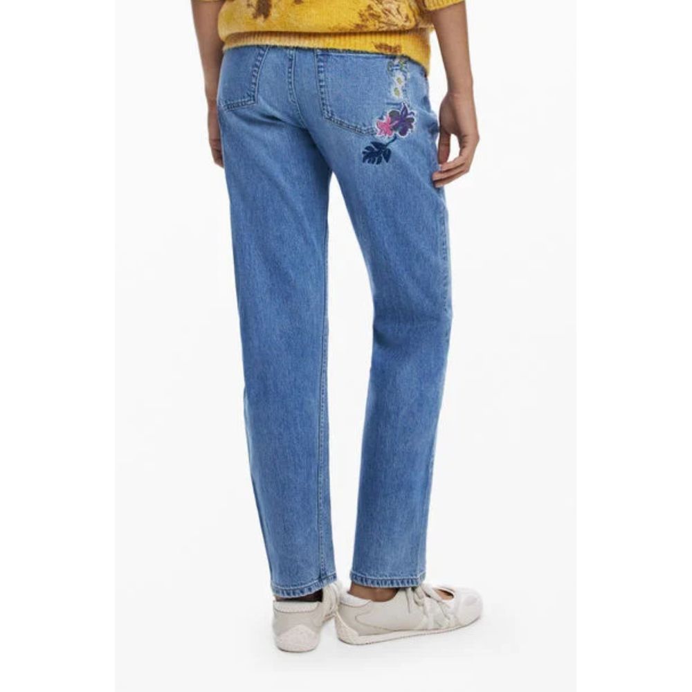 Desigual Azzurro cotton women's jeans with classic five-pocket design and straight fit, displayed on a neutral background.