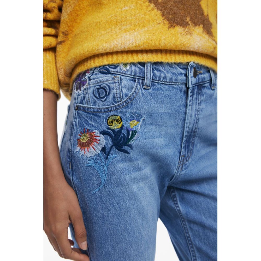 Desigual Azzurro cotton women's jeans with a classic fit and light blue denim, featuring subtle stitching and a five-pocket design.