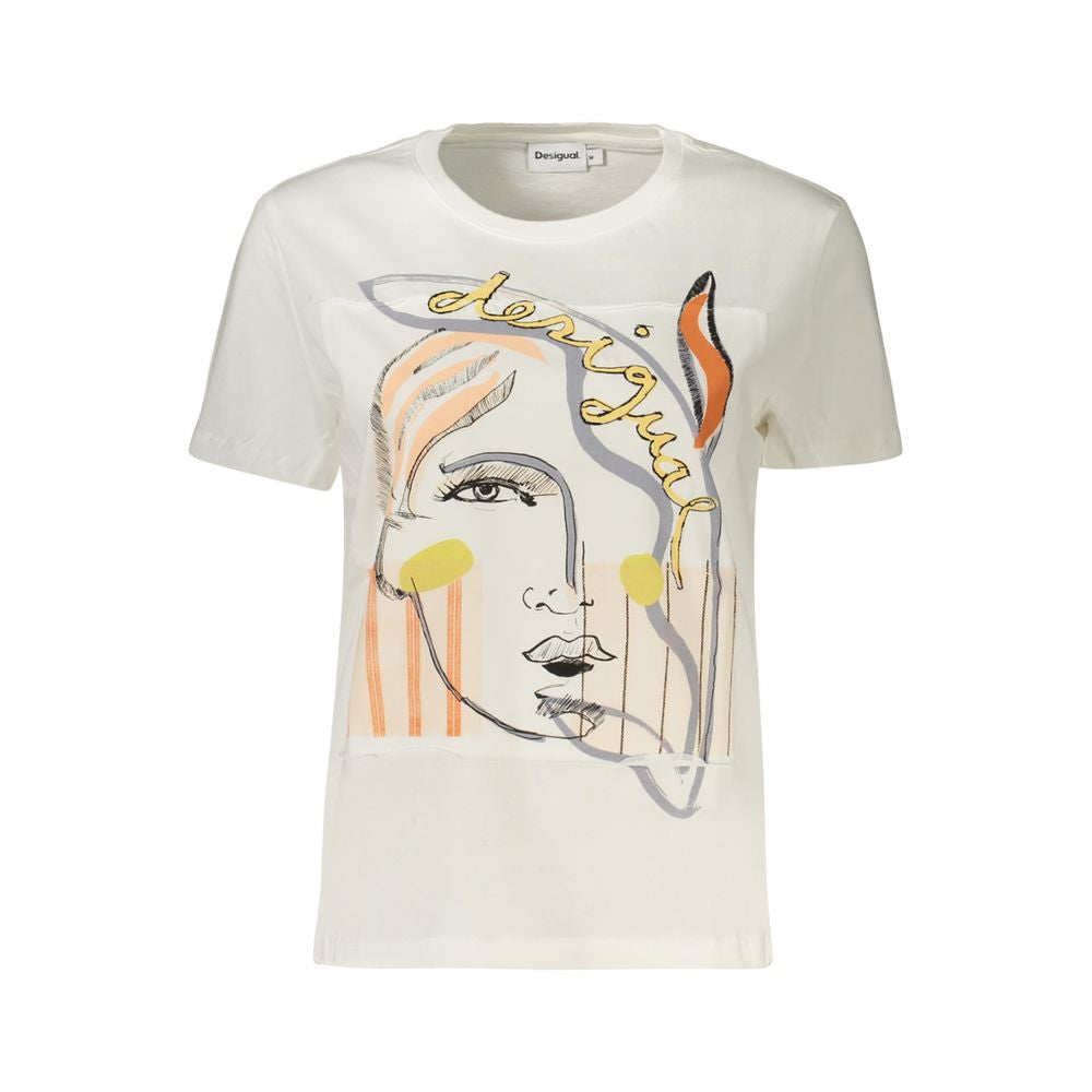 Desigual Bianco cotton women's T-shirt with a relaxed fit and short sleeves, featuring a casual and stylish design.
