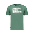 Timberland green cotton men's T-shirt displayed flat, showcasing the casual short-sleeve design and classic fit.