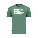 Timberland green cotton men's T-shirt displayed flat, showcasing the casual short-sleeve design and classic fit.