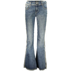 Desigual blue cotton women's jean showing classic five-pocket style with a slim fit and subtle stitching details.