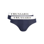 Trussardi blue cotton men's underwear with elastic waistband and classic fit, featuring the Trussardi logo on the waistband.