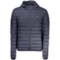 Blue Cavalli Class men's polyester jacket with a sleek design, displayed on a hanger against a neutral background.