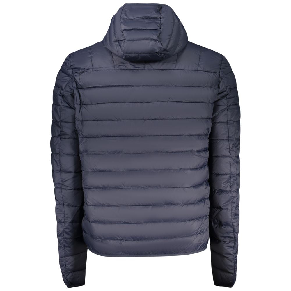 Cavalli Class blue polyester men's jacket with a sleek design, featuring a front zipper and stylish collar.