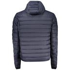 Cavalli Class blue polyester men's jacket with a sleek design, featuring a front zipper and stylish collar.
