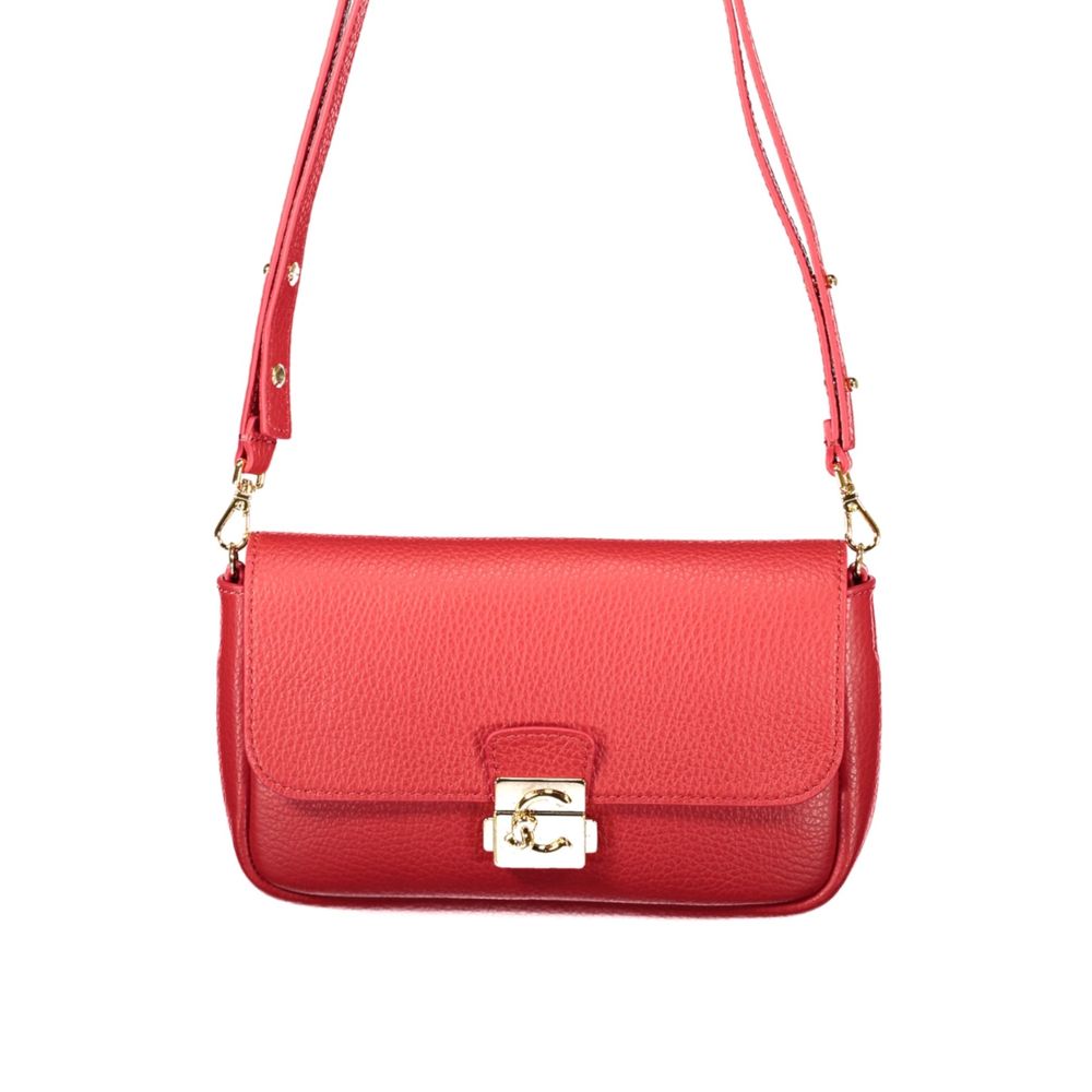 Coccinelle Rosso leather women's bag with adjustable and removable strap, featuring a sleek design and top handle.