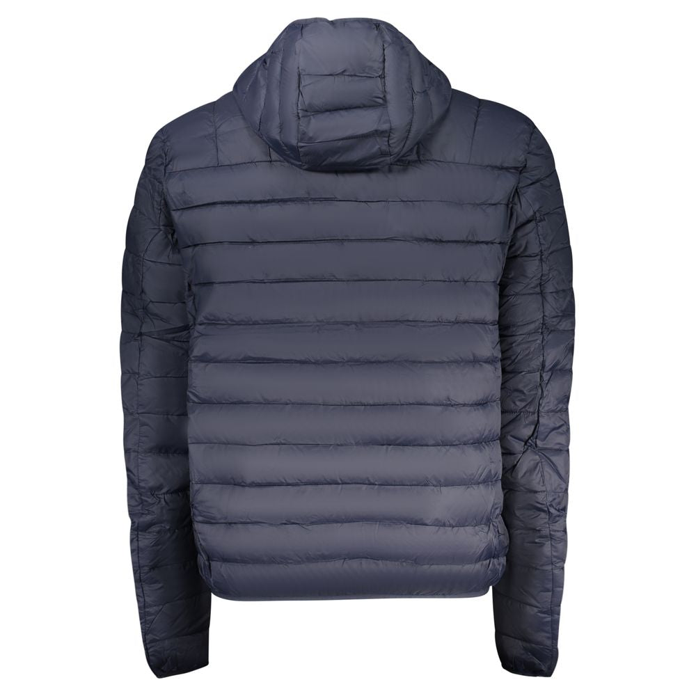 Cavalli Class blue men's polyester jacket with a sleek design, featuring a front zipper and stylish collar detail.