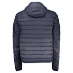 Cavalli Class blue men's polyester jacket with a sleek design, featuring a front zipper and stylish collar detail.