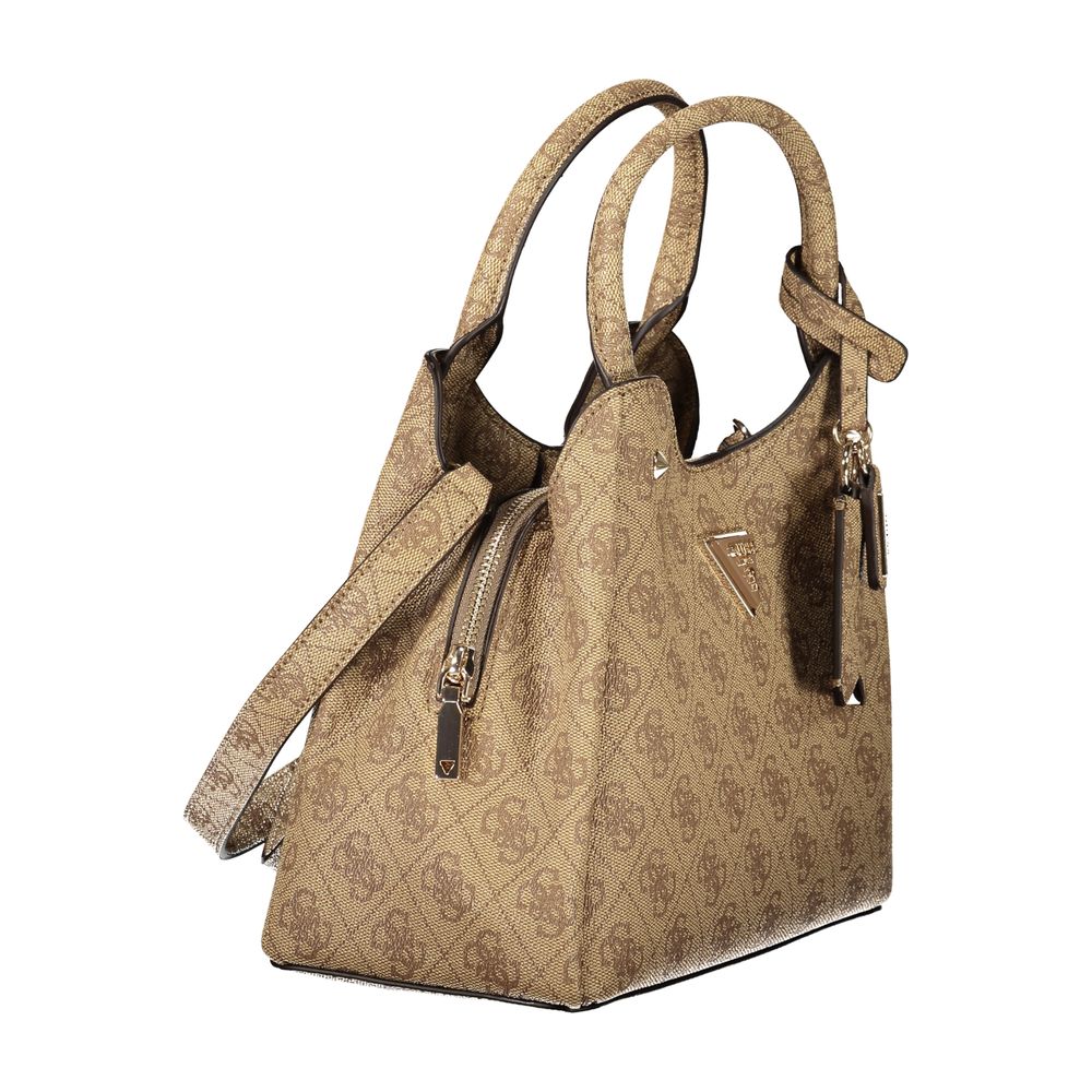Guess Jeans beige polyurethane women's bag with sleek design and top handle, perfect for casual or chic outfits.