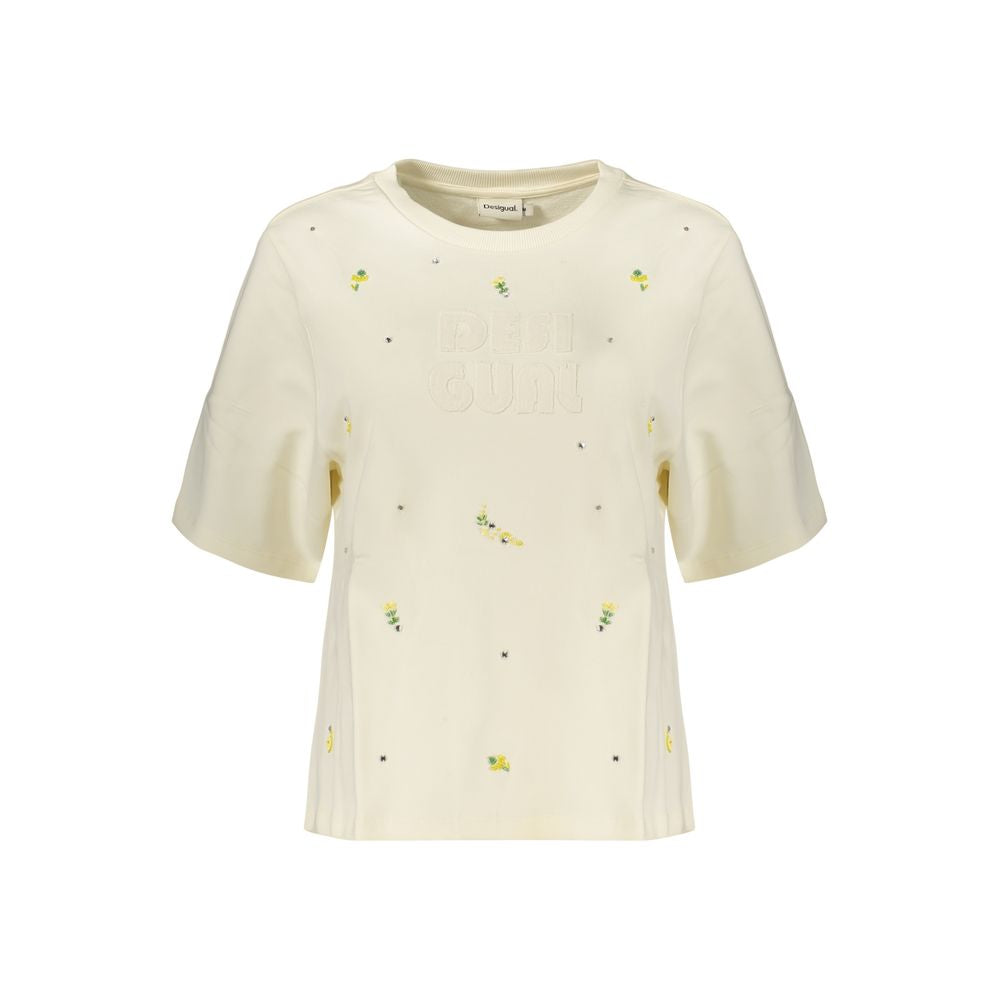 Desigual white cotton women's sweatshirt with a relaxed fit and subtle design details, perfect for casual wear.