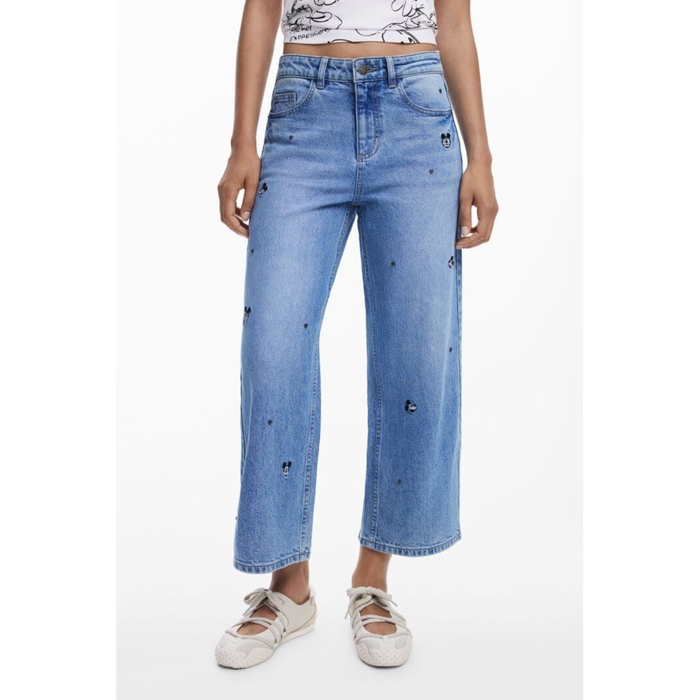 Desigual Azzurro cotton women's jeans showing classic fit, light blue denim, and five-pocket design on a plain background.