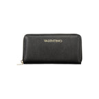 Mario Valentino black polyurethane women's wallet with multiple card slots and a sleek, compact design.