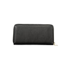 Mario Valentino black polyurethane women's wallet with multiple card slots and a sleek, compact design.