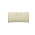 Mario Valentino beige women's wallet made of polyurethane, featuring a sleek design with multiple card slots and a secure zipper closure.