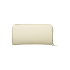 Mario Valentino beige polyurethane women's wallet with multiple card slots and a sleek, minimalist design.