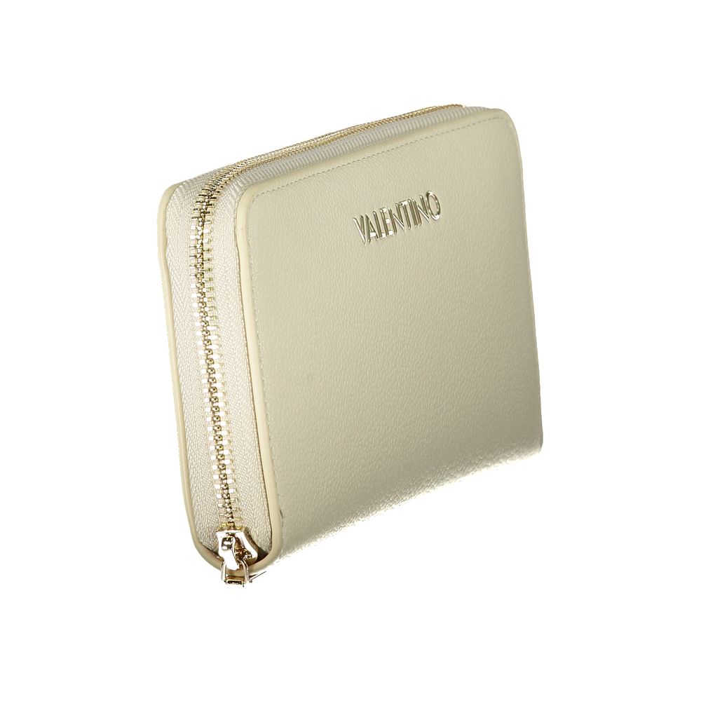 Mario Valentino beige polyurethane women's wallet with multiple card slots and a sleek design.