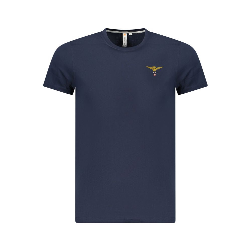 Blue cotton men's T-shirt from Accademia Militare with a crew neck and printed logo design.