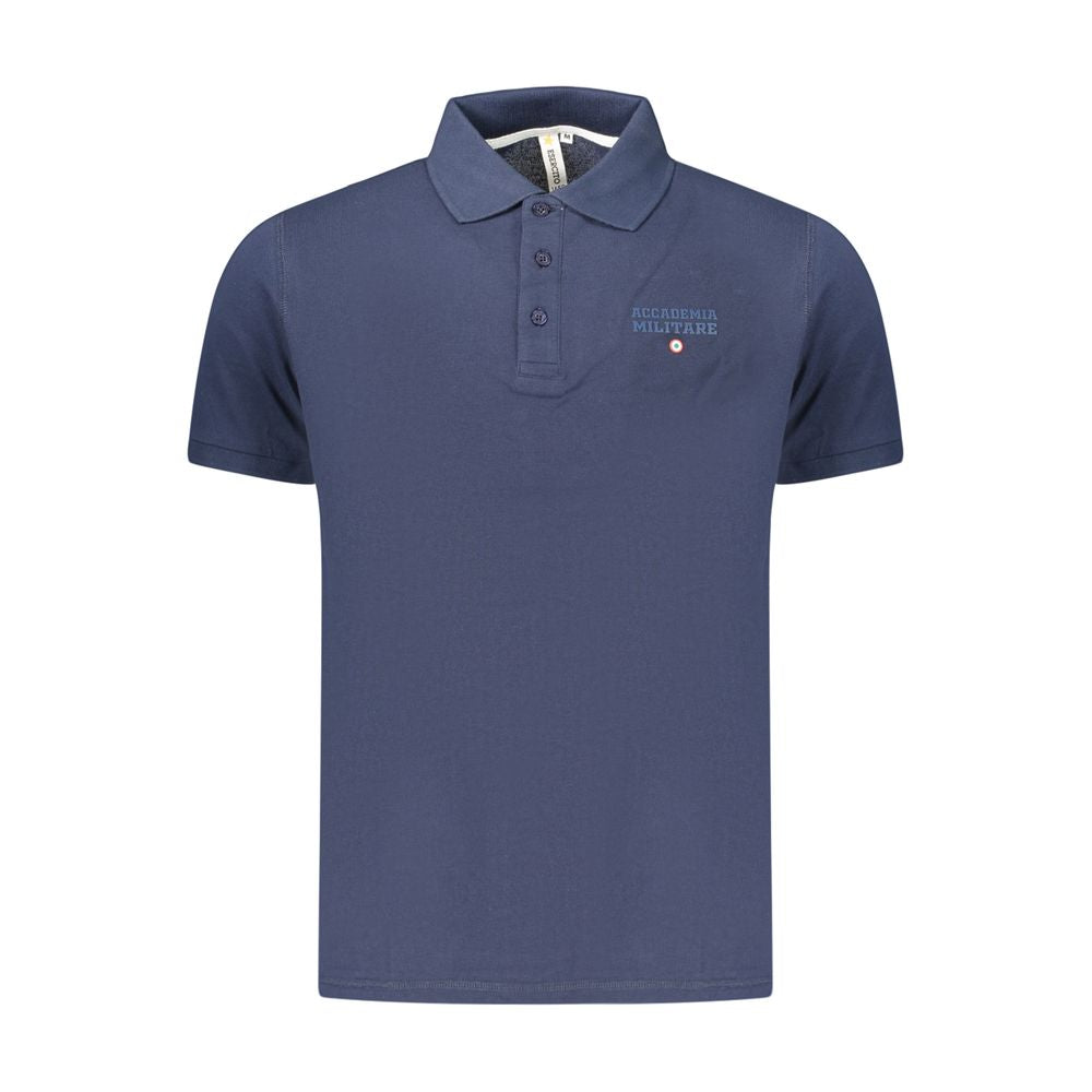 Accademia Militare blue cotton men's polo shirt with collar and short sleeves, stylish and comfortable casual wear.