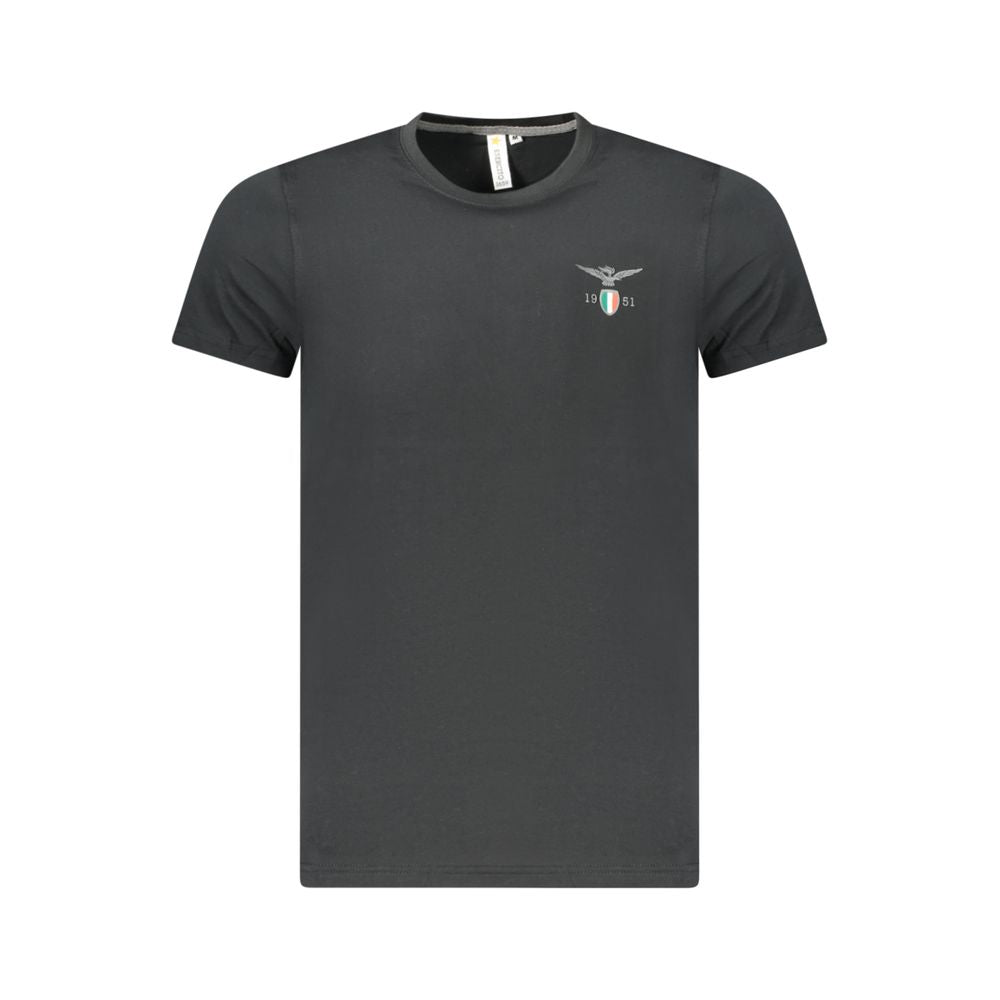 Black cotton men's T-shirt by Accademia Militare featuring a classic fit and subtle branding, perfect for casual wear.