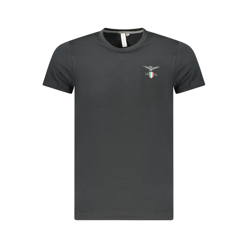 Black cotton men's T-shirt by Accademia Militare featuring a classic fit and subtle branding, perfect for casual wear.