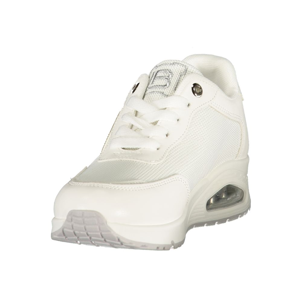Laura Biagiotti Bianco polyurethane women's sneaker with white design, rounded toe, and lace-up closure.