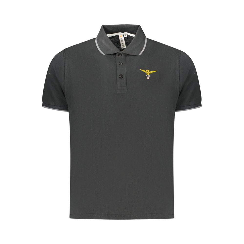 Black cotton men's polo shirt from Accademia Militare featuring a classic fit and collar, displayed on a neutral background.