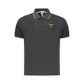 Black cotton men's polo shirt from Accademia Militare featuring a classic fit and collar, displayed on a neutral background.