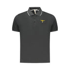 Black cotton men's polo shirt from Accademia Militare featuring a classic fit and collar, displayed on a neutral background.