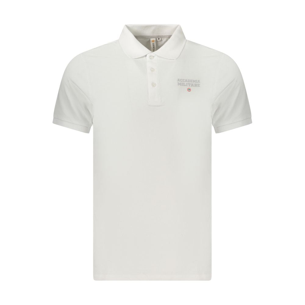 White cotton men's polo shirt by Accademia Militare with a classic collar and short sleeves, displayed on a plain background.