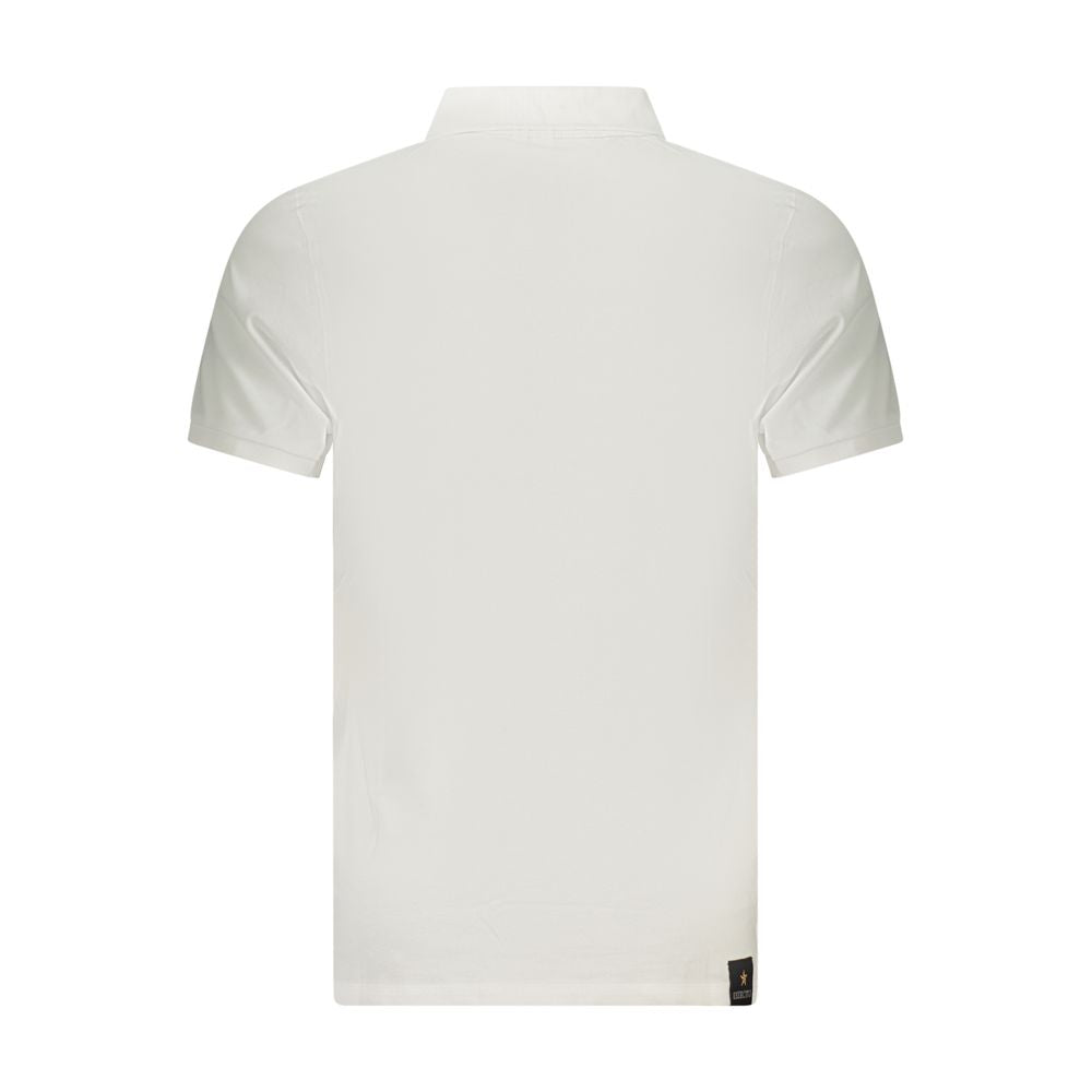 White cotton men's polo shirt by Accademia Militare, featuring a classic fit and collar, displayed on a plain background.
