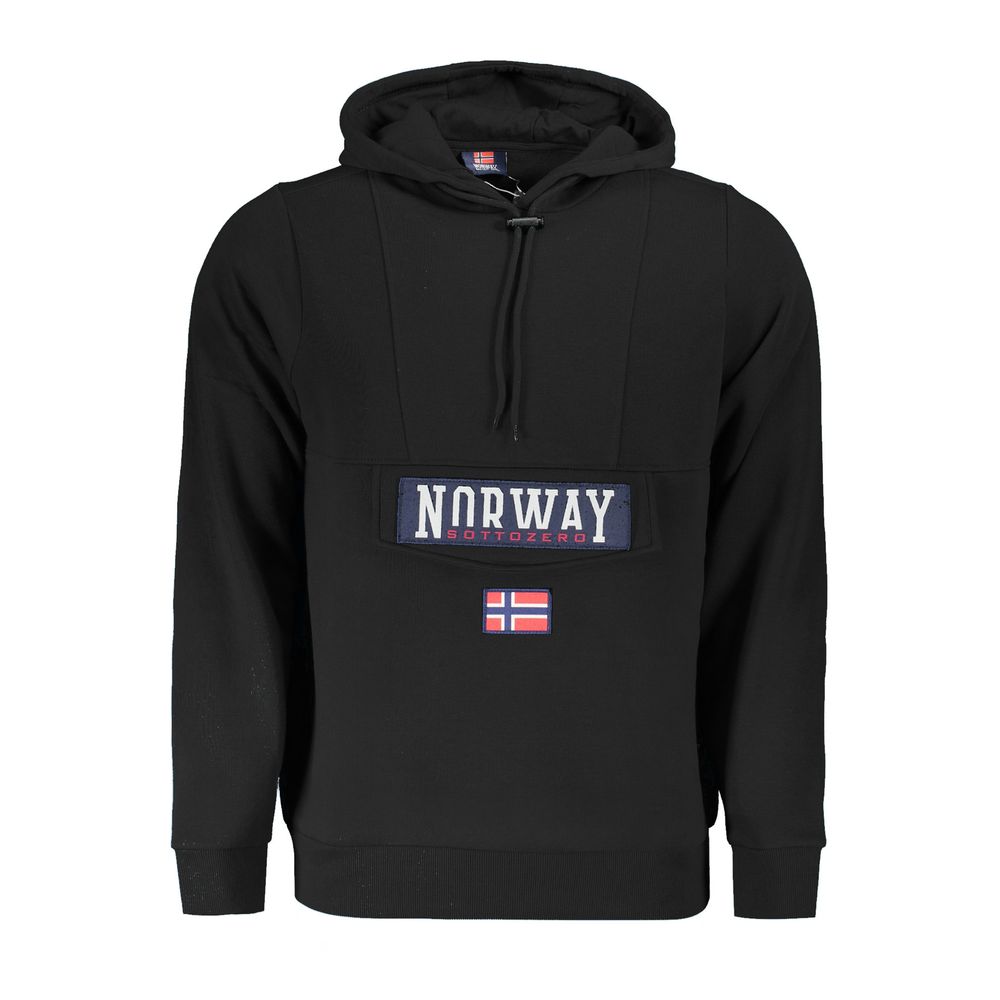 Norway 1963 black cotton men's hooded sweatshirt with front pocket and adjustable drawstrings, casual and comfortable style.