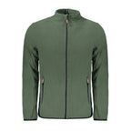 Norway 1963 green polyester men's sweater with ribbed cuffs and collar, featuring a classic knit pattern.