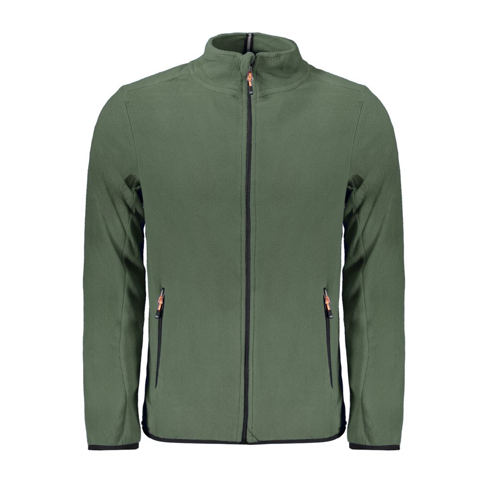 Norway 1963 green polyester men's sweater with ribbed cuffs and collar, featuring a classic knit pattern.