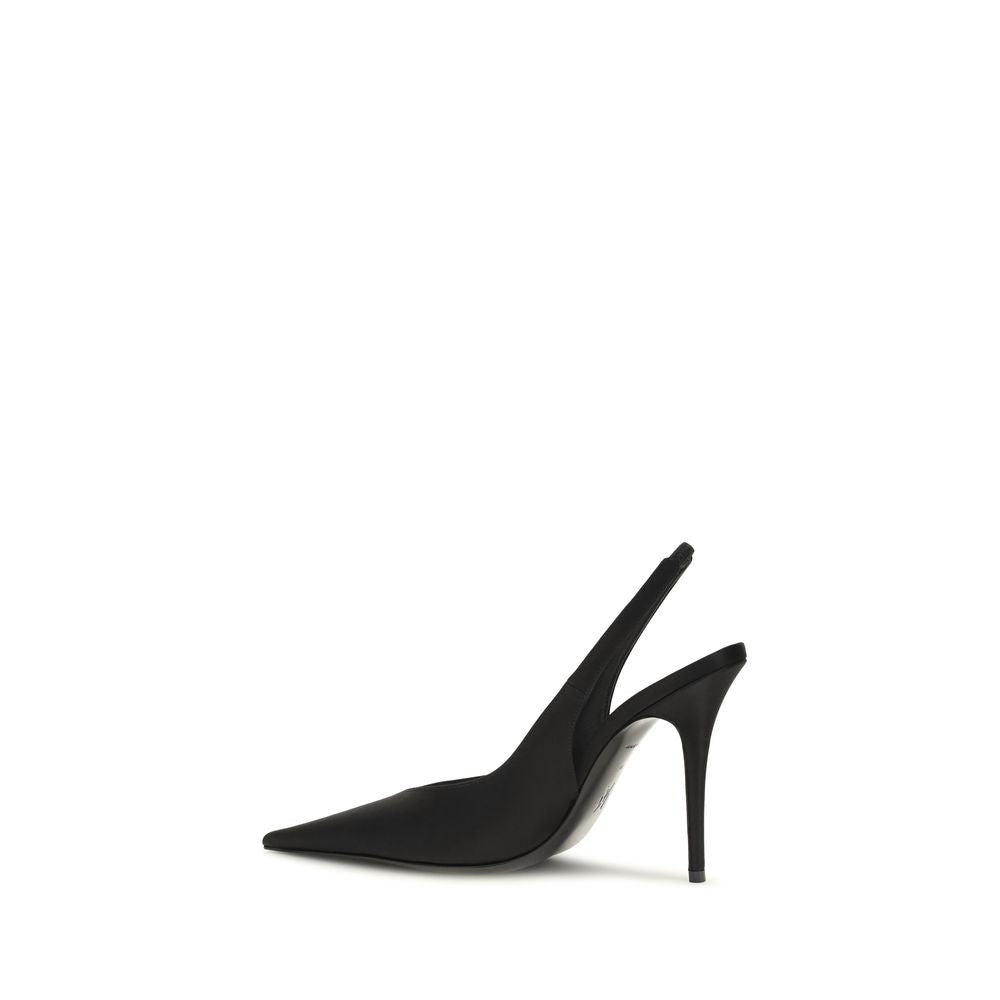 Amina Muaddi Black Satin High Heel Pumps