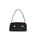 Ferragamo Black Calf Leather Bos Taurus Shoulder Bag