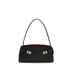 Ferragamo Black Calf Leather Bos Taurus Shoulder Bag