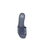 Valentino Garavani Blue Calf Leather Bos Taurus Flat Sandals