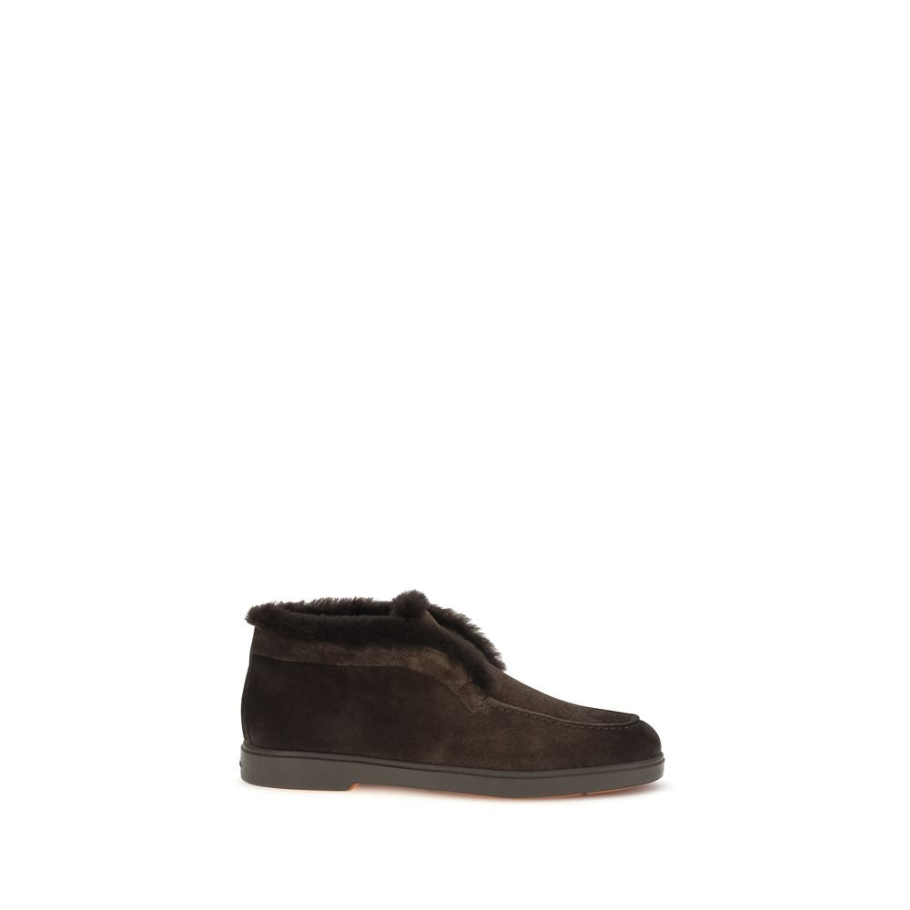 Santoni Brown Calf Leather Bos Taurus Ankle Boots - Eljoys Fashion 