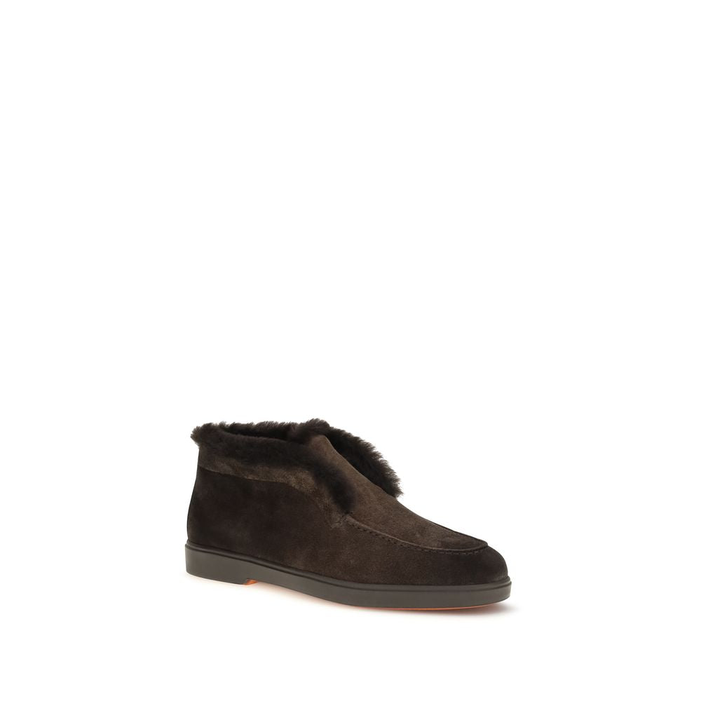 Santoni Brown Calf Leather Bos Taurus Ankle Boots - Eljoys Fashion 