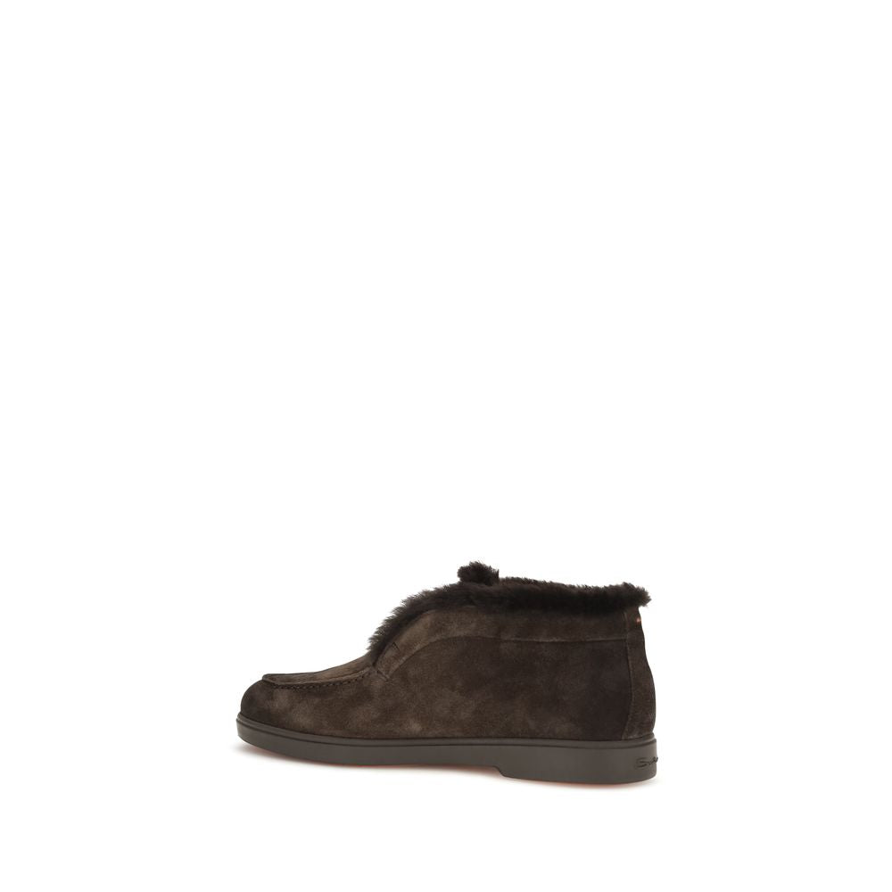 Santoni Brown Calf Leather Bos Taurus Ankle Boots - Eljoys Fashion 