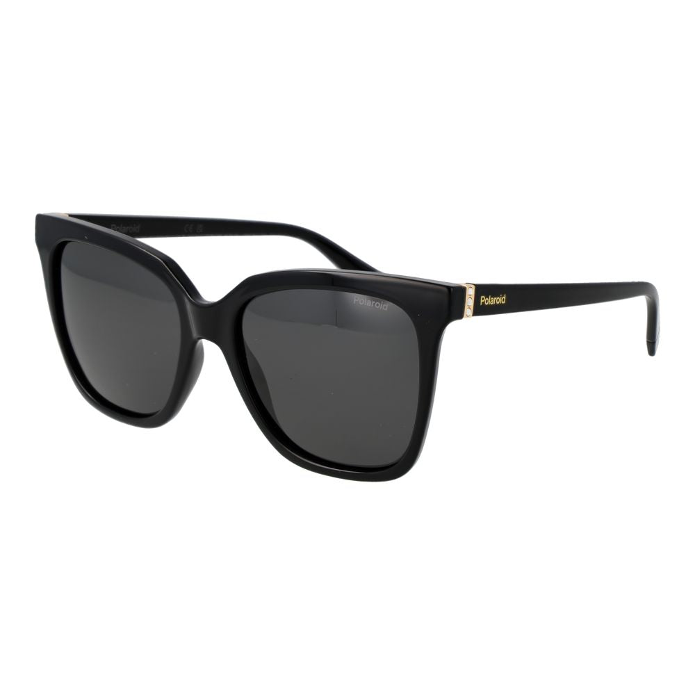 Polaroid black polycarbonate sunglasses with sleek frame and dark tinted lenses, designed for UV protection and stylish wear