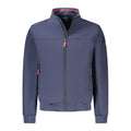 Norway 1963 blue men's polyester jacket with front zipper and collar, displayed on a hanger.