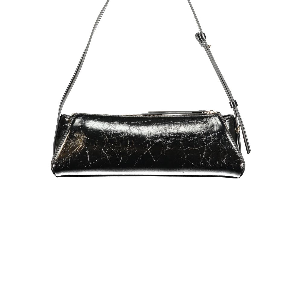 Black Guess Jeans women's handbag made of polyurethane, featuring a sleek design and stylish handle, ideal for casual and chic outfits.